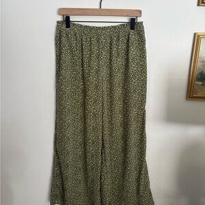 Be Cool Green Floral Wide-Leg Pants Lightweight Boho Chic Women’s Large NWOT